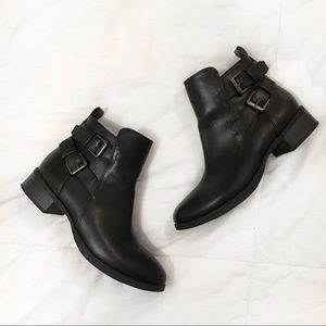 Faux Leather Buckle Ankle Booties
